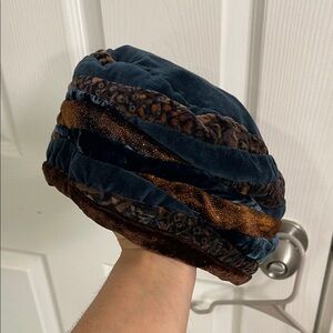 Vintage Corona Velvet Hat in Blue and Brown